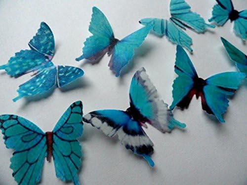 GREEN TEAL AQUAMARINE Small Assorted Set of 48 Edible Butterflies 1.75 for decorating Macaron Cookies, Wedding Cake and Cupcake Toppers, Edible Wafer Paper Decorations