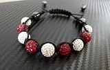 Shamballa Dark Red and Crystal White Unisex Friendship Bracelet With Crystal Beads Easter Day Gift + Baby Pink Jewellery Box