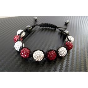 Shamballa Dark Red and Crystal White Unisex Friendship Bracelet With Crystal Beads Easter Day Gift + Baby Pink Jewellery Box