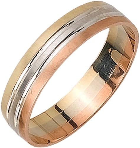 14K Tri Color Gold Pattern Women's Wedding Band (5mm) Size-7