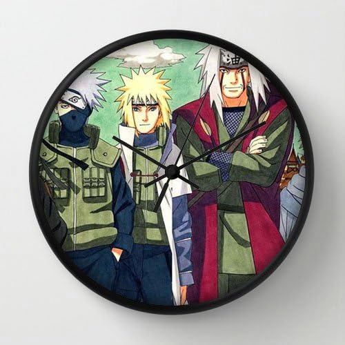 Naruto Naruto Shippuden Yondaime Namikaze Minato Sarutobi Hiruzen Kakashi Hatake Jiraiya Black Frame 10 Inch Wall Decoration Wall Clock