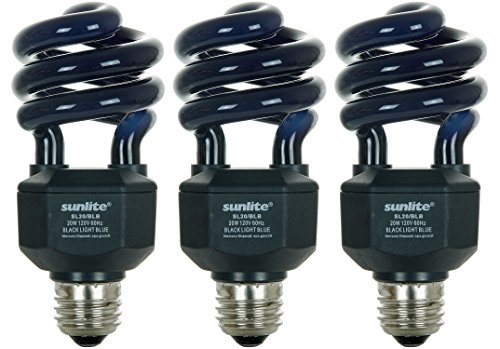 Sunlite SL20/BLB/3PK 20W Spiral Energy Saving CFL Light Bulb Medium Base (3 Pack), Blacklight Blue