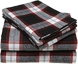 Pinzon 160-Gram Yarn-Dyed Flannel Queen Sheet Set, Black/White Plaid