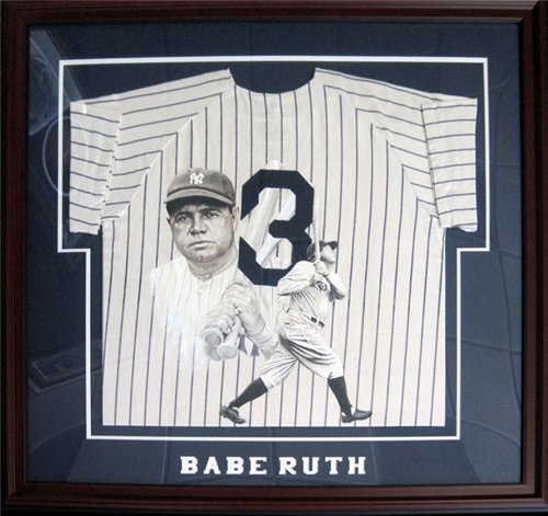 Babe Ruth Unsigned Framed Hand Painted Mitchell & Ness New York Yankees Jersey