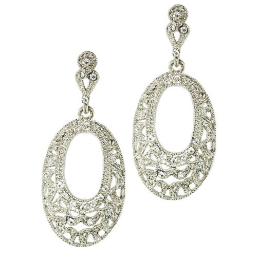 925 Sterling Silver Rhinestone Oval Jewelry Jackets Dangle Earrings