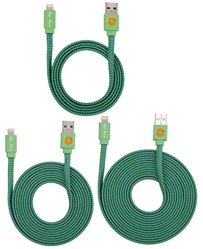 3 PACK 3ft/6ft/10ft Durable Braided Flat Noodle Lightning USB SYNC Cable Charger Cord for iPhone 5 / 5C / 5S / 6 / 6 Plus (Latest IOS Supported) iPad Mini iPod Touch 5th Air Gen (Teal)