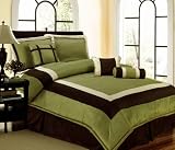 7 Piece Sage, Tan and Brown Luxurious Hampton Comforter Bed in a Bag Set - King Size Bedding