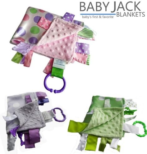 Sensory Tactile Baby Girl Tag Blanket, Spring Pastel Lilac Polka Dots, Baby Shower Gift Baby's First Security Blanket. Also for Autism, Aspergers, Special Needs. Made in USA By Baby Jack Blankets