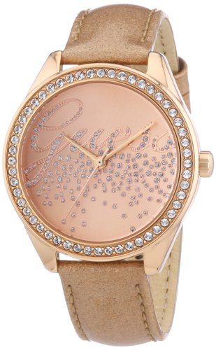 Guess Ladies Trend W0161L1 - Reloj analógico de cuarzo para mujer, correa de cuero color oro rosa