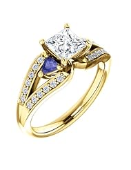 10K Yellow Gold Princess Cut Diamond and Tanzanite Ring -- LIFETIME WARRANTY
