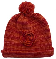 Ski Alpaca Hat in Scottish Tangerine Plaid with Matching Crocheted Removable Flower Pin