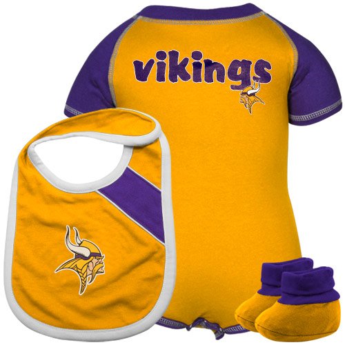 Reebok Minnesota Vikings Newborn Creeper, Bib and Bootie Set 6-9 Months