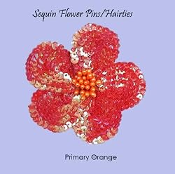 Sequin Flower Pin / Hair Tie ~ Orange