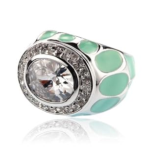 Turquoise Enamel, Silver Cubic Zircona Ring Size 7 Fashion Jewelry