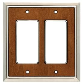 Liberty Hardware 126474 Wood Insert Double Decorator Wall Plate, Satin Nickel and Dark Caramel