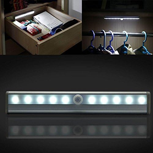 USAbestdeal® DIY Stick-on Anywhere Portable 10-LED Wireless Motion Sensing Closet Cabinet LED Night Light / Stairs Light / Step Light Bar with Magnetic Strip (Battery Operated)