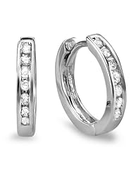 0.20 Carat (ctw) 10k White Gold Small Huggie Hoop Earrings 11 mm diameter