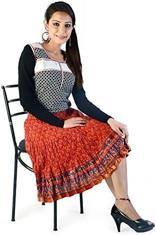 Jaipur Raga Women's Rajasthani Design Pure Cotton Short Skirt Free Size Red