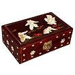 Handmade Lacquer & Mother Of Pearl Jewelry Box With Mirror - Children & Flower Design