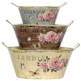 Jardin Decoupage Tin Tub Set of 3 - Large = 12 1/4"x9 1/2"x6"H