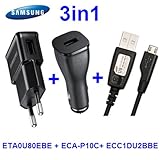 Original Samsung 3in1 Ladegerät Ladekabel Netzladegerät KFZ USB Passend/ kompatibel zu allen Samsung Endgeräten mit microUSB Anschluss u.a.
