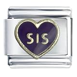 Sis Heart Purple Italian Charm Link Bracelet