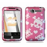 Rubberized White Cutie Skull/ Pink Hard Protector Case Cover For HTC Wildfi ....