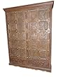 Huge Antique Armoire Wardrobe Cabinet Tribal Carved Teak India Furniture 76x56x20