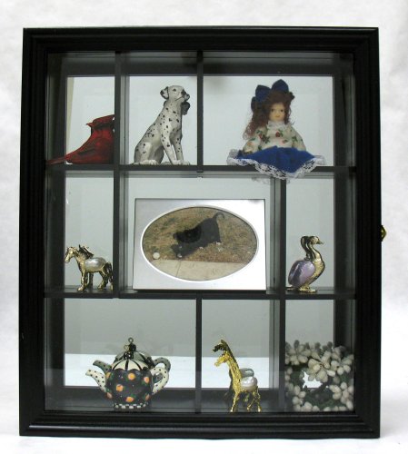 Black Wood Knick Knack Mirror Back Display Cabinet Case
