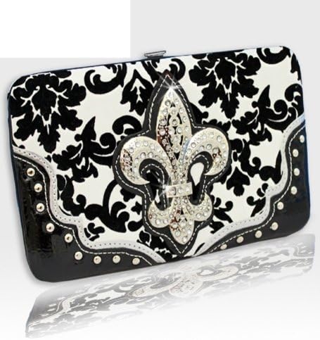 Black Western Style Damask Print Fleur De Lis Wallet
