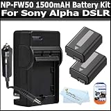 2 Pack Battery And Charger Kit For Sony A55, A33, DSLR SLT A55, SLT A33 DSLR Camera Includes 2 Replacement Extended NP-FW50 (1500 mAH) Batterries + Ac/Dc 110/220 Travel Charger + Screen Protectors + BP MicroFiber Cleaning