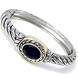 Silver and Gold Jeweled Cable Hinged Bangle Bracelet