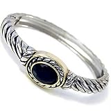 Silver and Gold Jeweled Cable Hinged Bangle Bracelet