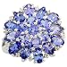 Sterling Silver Cluster Flower Ring, w/ 4.00 Total Carat Brilliant, Oval, Pear Cut Tanzanite Stones  Brilliant Cut Diamonds, 13/16 (20mm) wide