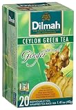Dilmah Ceylon Green Tea with Ginger, 20-Count Individually Foil Wrapped Teabags (Pack of 6)