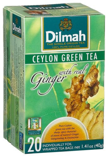 Dilmah Ceylon Green Tea with Ginger, 20-Count Individually Foil Wrapped Teabags (Pack of... by Dilmah