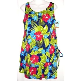 END OF SUMMER SALE Plus Size 2 PC Swimsuit Shirred Side Top with Skirt Bottom - Navy Floral