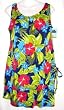 END OF SUMMER SALE Plus Size 2 PC Swimsuit Shirred Side Top with Skirt Bottom - Navy Floral