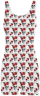 Burrows Custom Skull Nylon Spandex One Piece Boyleg Swimsuit for Women Colorful