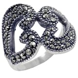 Sterling Silver Marcasite Hearts Promise Right Hand Ring