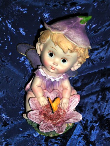 BABY FACE RESIN FLOWER PIXIE GARDEN FAIRY With Colorful Butterfly Friend FANTASY HOME DECOR FAERIE FIGURINE