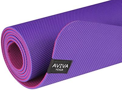 5mm Non Slip Yoga Mat for Women and Men by AVIVA YOGA - Eco-Friendly, Reversible TPE Foam Mat with Embossed Center Markings for Body Alignment (Pink &amp; Purple, 72" x 24")
