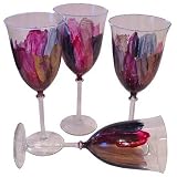 ArtisanStreet's Set Of Four European Style Wine Goblets. Hand Painted, 13.75 Ounce Wine Glasses Feature A Blend Of Maroon, Gold Blue And Black. One Of A Kind & Signed By Artisan.