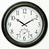 Chaney Instrument 18-Inch Aged Metal Clock and Thermometer