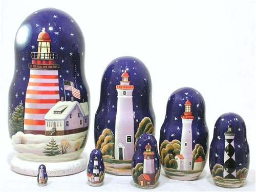 Childrens Toyshop  Toys : Lighthouses in the Night Russian Nesting Doll 7pc./8"