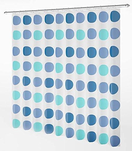 Polka Dot Bathroom Shower Curtain Liner, Clear - Includes 12 Rings/ Hooks - 70-Inch by 70-Inch - Durable Plastic - Easy To Clean - Stylish Declarative Elegant For Your Bath Tub (Navy Light Blue Turquoise)