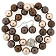 Luxurious Shell Pearl Majorca Necklace Chocolate Multi-Color 14mm 18" Single Strand with Earrings Bucasi