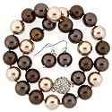 Luxurious Shell Pearl Majorca Necklace Chocolate Multi-Color 14mm 18" Single Strand with Earrings Bucasi