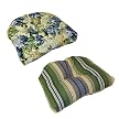 Reversible Wicker Chair Cushions - Blue & Green Floral/ Stripe (Set of 2)