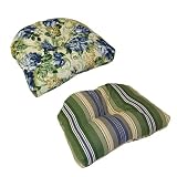 Reversible Wicker Chair Cushions - Blue & Green Floral/ Stripe (Set of 2)